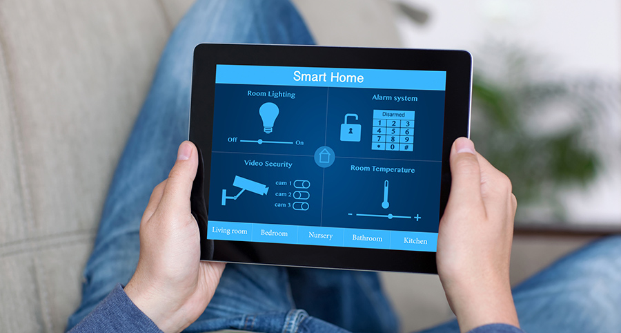 The ability to access and control security components from a mobile device is one of the top smart home trends in Athens. Close-up of smart home security app.